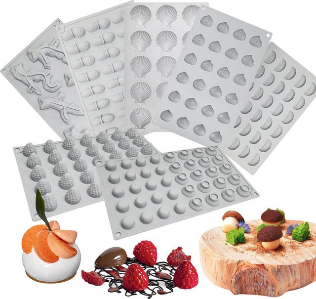 Silikonform für Kuchendekoration mit Kastanie, Himbeere, Erdnuss und Pilz in Weiß zum Backen von Fondant, Käse oder Schokolade - Bild 1
