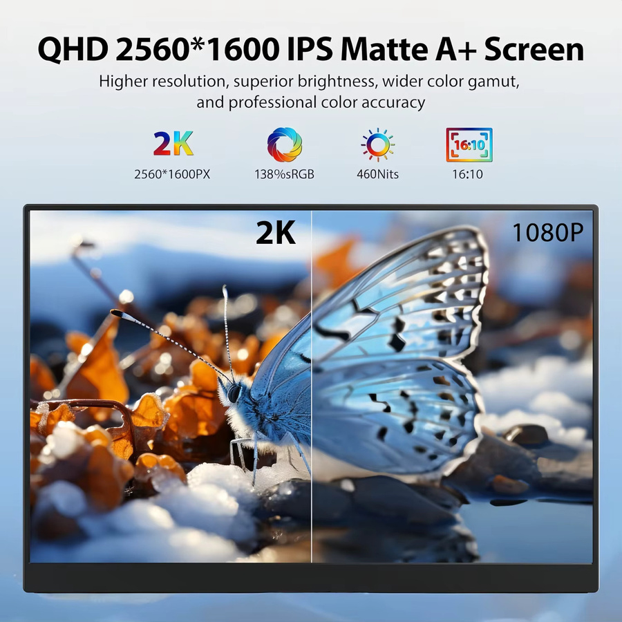 UPERFECT Tragbarer Monitor 16 Zoll 2.5K QHD 240Hz Gaming Display in Schwarz mit USB-C und HDMI für Laptop, PC und Spielkonsolen inklusive Standfuß und Lautsprechern - Bild 2