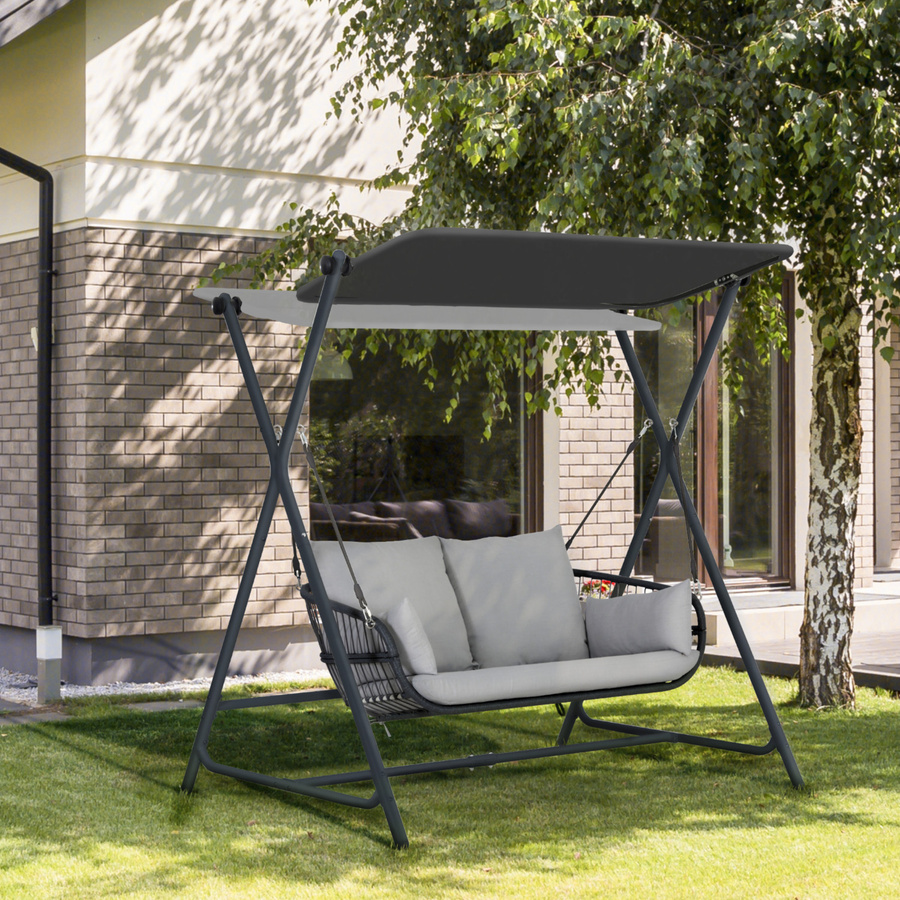 Leco Hollywoodschaukel Marie mit Sonnendach und Kissen, Anthrazit/Grau, B/T/H: 130 x 220 x 173 cm - Bild 2