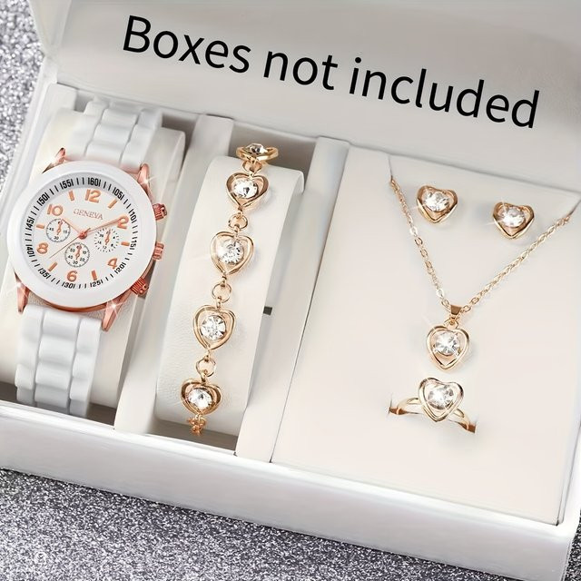 Schmuck-Set, Analoguhr, Quarzuhr, Silikon, Roségold, Zirkonia, Damen - Bild 1