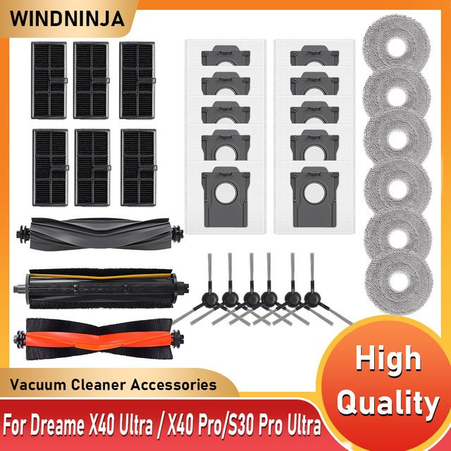 Dreame Zubehör-Set für X40 Ultra, X40 Pro und S30 Pro Ultra mit Hauptseitenbürsten, Mopptüchern, HEPA-Filtern und Staubbeuteln in Schwarz - Bild 1