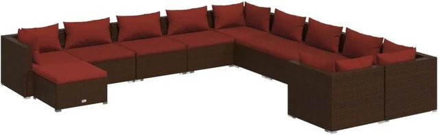 vidaXL 11-teiliges Garten-Lounge-Set in U-Form aus braunem Poly-Rattan mit Kissen und pulverbeschichtetem Stahlgestell - Bild 1