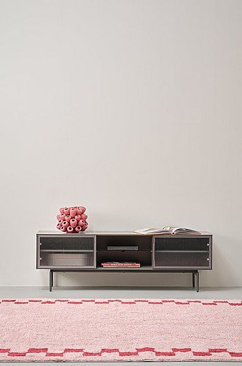 Jotex GULDHEDEN TV-Bank modern in Grau mit Glas und Metall, B: 150,0 cm, H: 48,5 cm, T: 40,0 cm - Bild 1