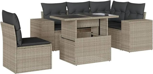 vidaXL 6-teilige Garten-Sofagarnitur in L-Form mit Kissen und Couchtisch, Anthrazit/Grau, Poly-Rattan mit Metallgestell - Bild 1