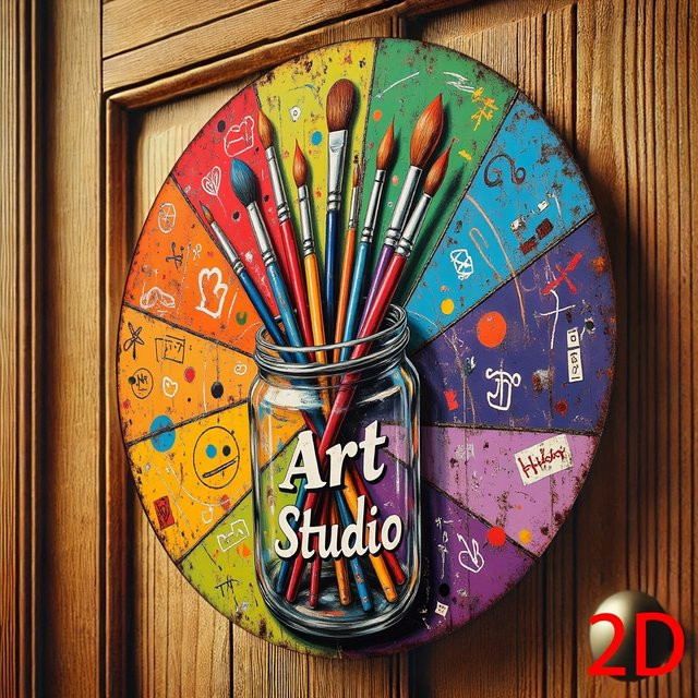 Potdemiel Vintage Art Studio Metallschild Rund, Bunte Wanddekoration aus Aluminium mit Abstract Design, Durchmesser: 20 cm - Bild 1