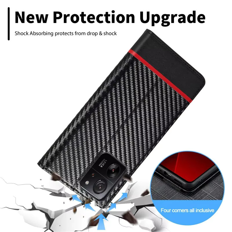 Kohlefaser Flip Wallet Handyhülle für Xiaomi 13T 12T 11T 11 Lite sowie Poco X5 X4 X3 Pro und Redmi Note 12 12s 11s 11 Pro in Schwarz - Bild 2