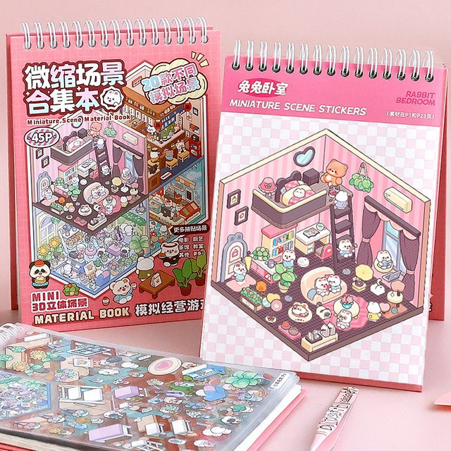 Mr.Paper Kawaii 3D Miniatur-Szenen-Stickerbuch, 45-teiliges Set, Bunt - Bild 1