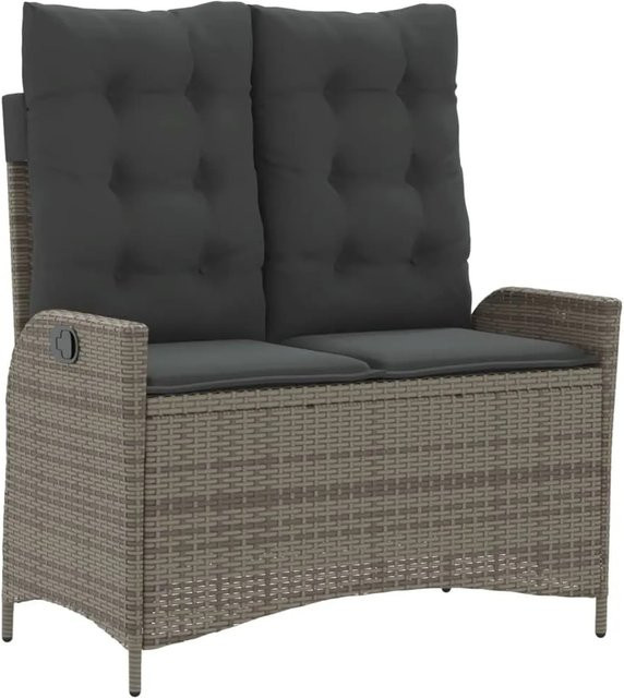 vidaXL Gartenbank aus Poly Rattan mit Kissen in Grau, verstellbar mit Armlehnen, B/T/H: 104 x 59 x 93 cm - Bild 1