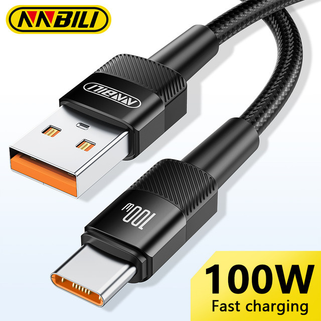 NNBILI USB-A auf USB-C Kabel 6A mit 100W PD Schnellladefunktion für Huawei Xiaomi Samsung und OnePlus in Schwarz oder Blau - Bild 1