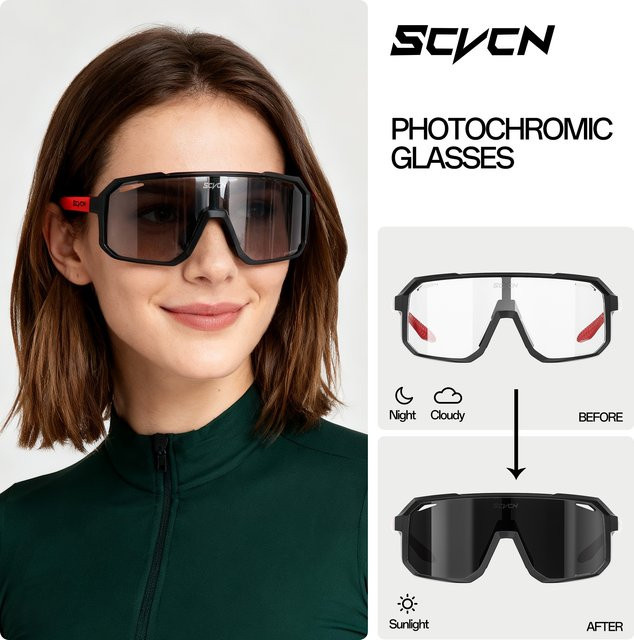 SCVCN Photochrome Outdoor-Brille, Vollrand, Kunststoff, Unisex, black - Bild 1