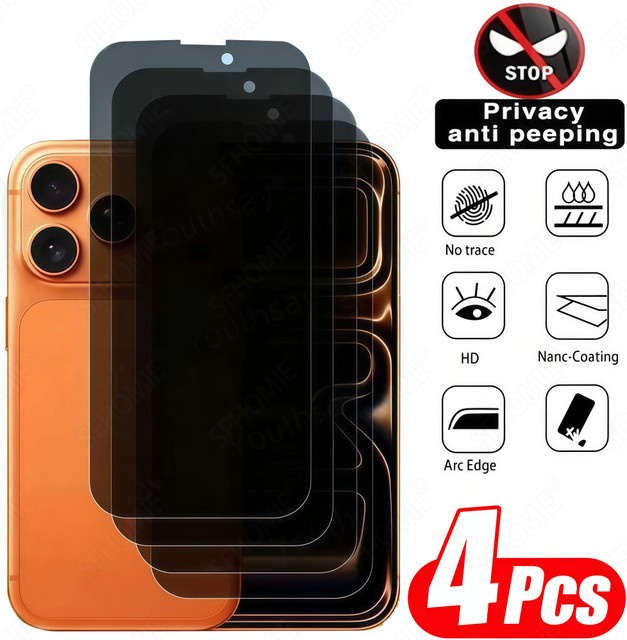 4er-Pack SFHOMIE Anti-Spion Displayschutzfolie aus gehärtetem Glas für iPhone 11 bis iPhone 17 Pro Max, transparent - Bild 1