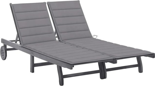 vidaXL 2-Personen-Sonnenliege aus Akazien-Massivholz mit grauer Auflage für Garten und Terrasse - Bild 1