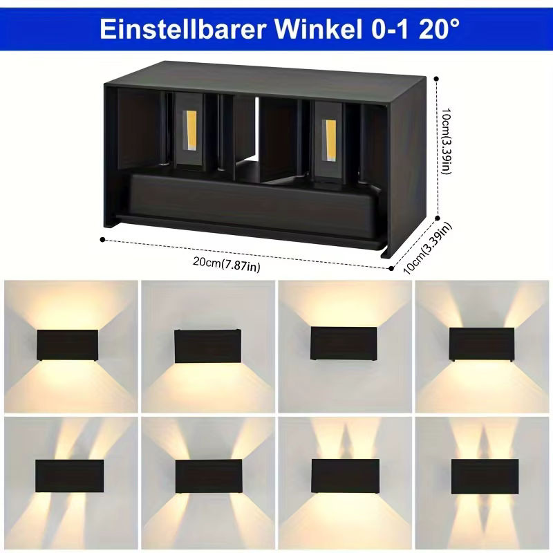 SUNMEIYI 24 W LED-Wandleuchte in Schwarz, modern und verstellbar für innen und außen, IP65, kaltweißes Licht - Bild 4