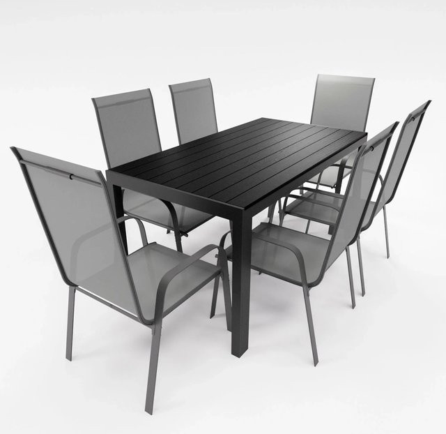Lex 7-teiliges Gartenmöbel Set aus Aluminium mit Tisch und 6 Stapelsesseln in Anthrazit und Schwarz - Bild 1