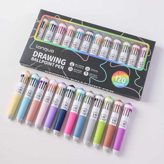 LANGUO Kugelschreiber-Set mit 120 Farben, einziehbar, 0,8 mm feine Spitze, Multicolor, für Zeichnen und Graffiti - Bild 1