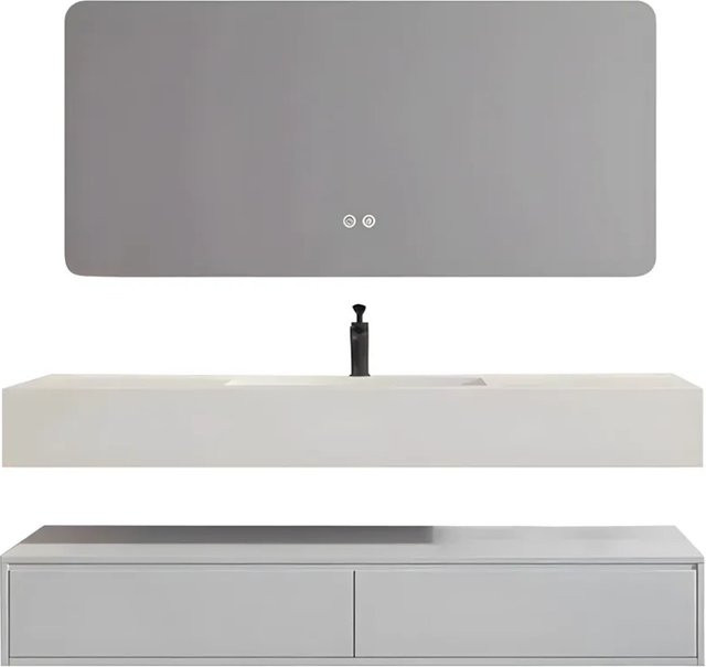 360Home Badezimmermöbel Set CB184120 in Weiß mit Sinterstein Waschbecken, LED Spiegel und Schrank, modern und glänzend, Breite: 120 cm - Bild 1