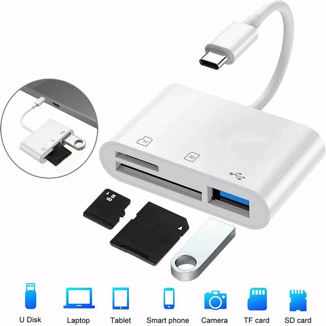 All-in-1 USB Hub Dockingstation mit SD und TF Kartenleser sowie USB-A und USB-C OTG Adapter in Weiß für iPhone, iPad, MacBook und PC - Bild 1