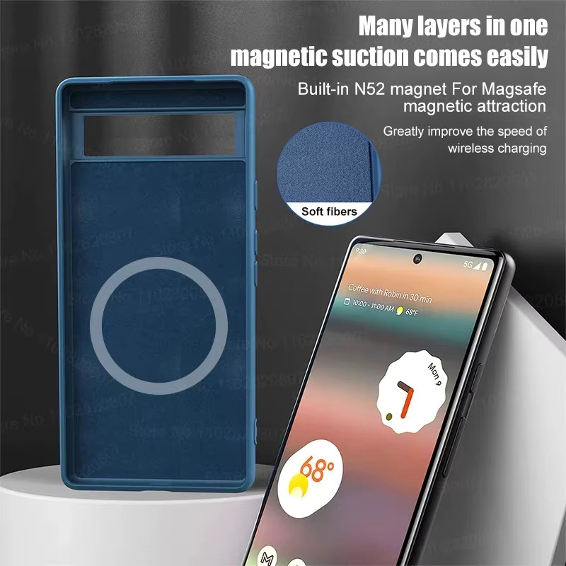 Original Flüssigsilikon Candy Color Wireless Charging Case für Google Pixel 10, 9 Pro XL, 8, 7, 6A/Pro in Grau und Blau mit Silky Touch und stoßfester Abdeckung - Bild 3