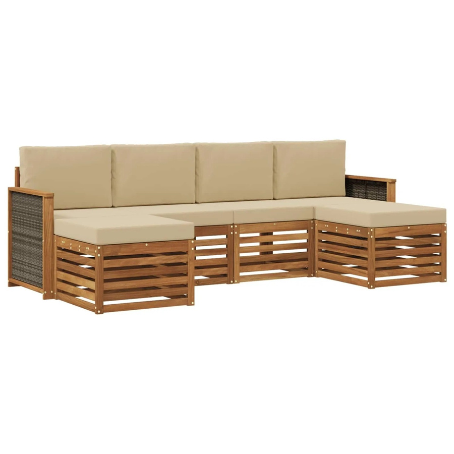 vidaXL Sofagarnitur aus Massivholz Akazie in Natur-Beige mit Latten-Design und Armlehnen - Bild 2