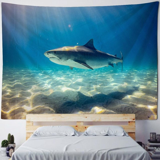 Wandteppich von JMG Household Supplies mit psychedelischem Wald und Unterwasserhai Motiv in Blau, B/H: 70 x 100 cm - Bild 1