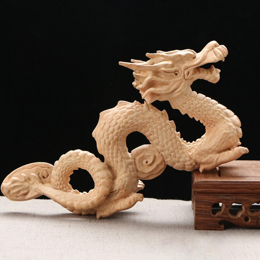 Yiran Health & Beauty Chinesische Drachenfigur aus Pfirsichholz in Braun als Glücksbringer und Tischdekoration - Bild 4