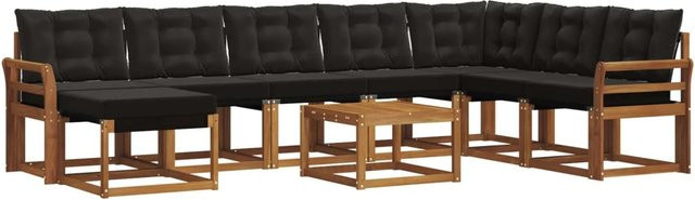 vidaXL Outdoor-Sofagarnitur 9-teilig aus Akazienholz mit Textilene und Kissen in Schwarz und Natur - Bild 1