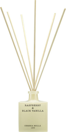 Cereria Molla Reed Diffuser Raspberry & Black Vanilla mit Rattanstäbchen in Weiß