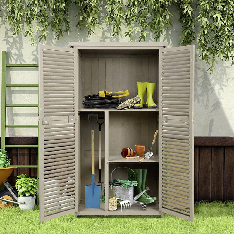 Outsunny Gartenschrank aus Kiefernholz in Grau mit Asphaltdach und Doppeltür, B/T/H: 87 x 46,5 x 160 cm - Bild 5