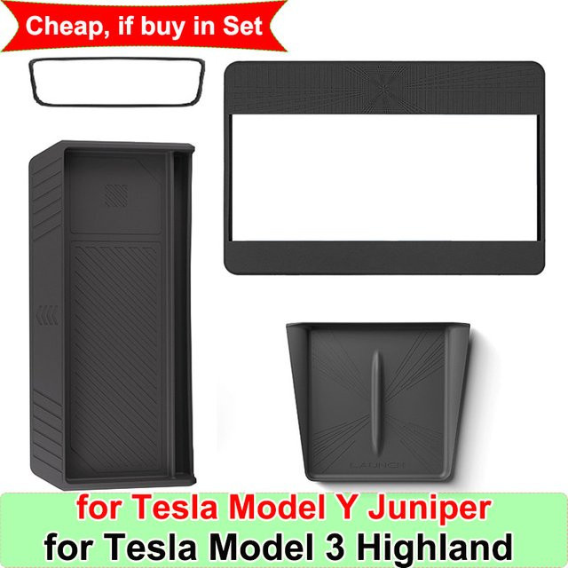 Beworth GPS Bildschirm Rahmen Schutzstreifen und kabelloses Ladepad für Tesla Modell Y Juniper und Model 3 Mittelkonsole in Schwarz - Bild 1