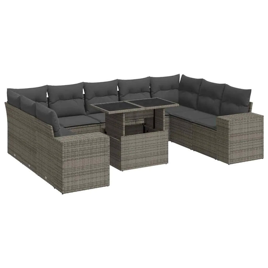 vidaXL 10-teilige Garten-Sofagarnitur aus Poly-Rattan mit Kissen in Grau - Bild 2