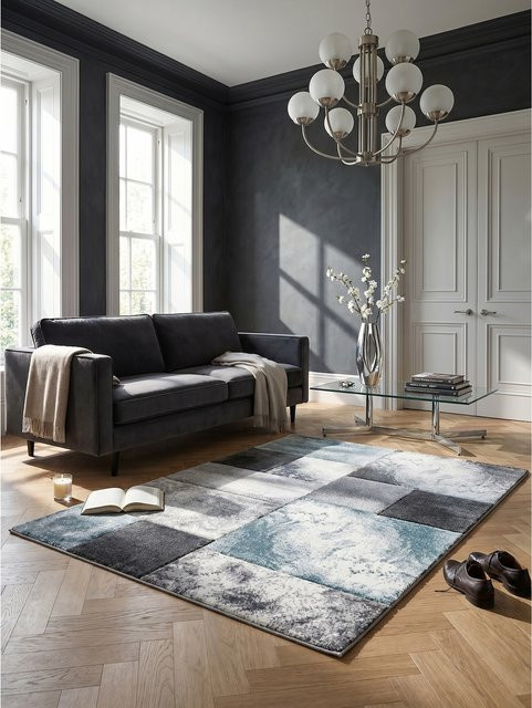 Kurzflorteppich LATEMAR von Kadima Design, kariert, Blau, Polypropylen, B: 160 cm, T: 230 cm - Bild 1