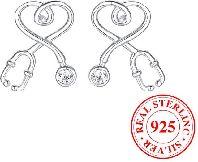 Bamos Ohrstecker 925 Silber, Zirkonia, Damen, Stethoskop-Motiv - Bild 1