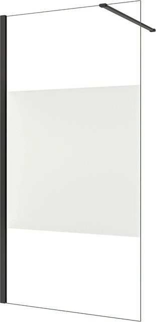 AICA Walk-in Duschwand Schwarz mit Milchglasstreifen aus 8mm Nano ESG-Glas, B: 90 cm, H: 200 cm - Bild 1