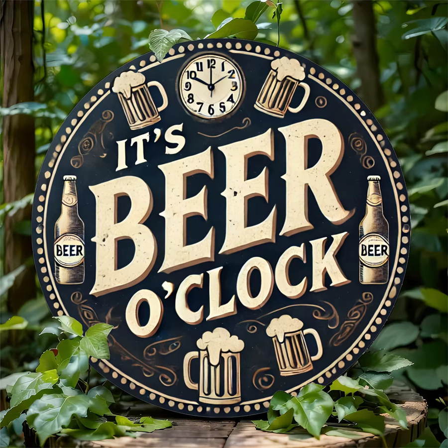 Potdemiel Vintage Beer O'Clock Aluminiumschild Rund, Mehrfarbiges Metallschild als Wanddekoration für Garage, Home Bar oder Außenwand, Durchmesser: 20 cm - Bild 3