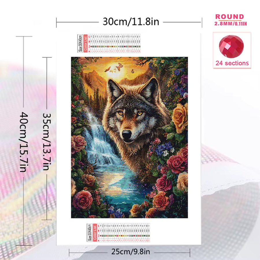 Momoart Wolf Diamantmalerei DIY Bastelset mit floralem Motiv in Multicolour, B/H: 30,0 x 20,0 cm - Bild 2