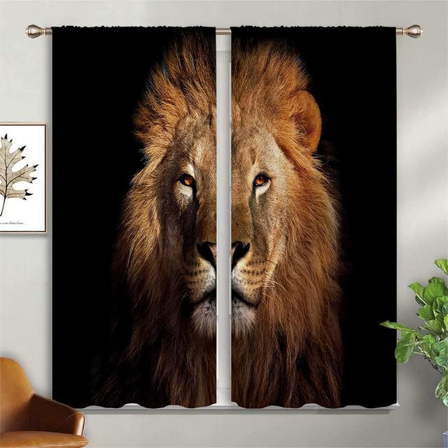 Yiran Furniture Dekorativer Vorhang Löwe unter dem Sternenhimmel mit Ösen, 2er-Set, B: 50 cm, H: 140 cm - Bild 1