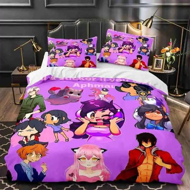Aphmau Anime Bettwäsche-Set mit 3D-Druck aus Mikrofaser, Farbe: Lila, B/H: 175 x 220 cm - Bild 1