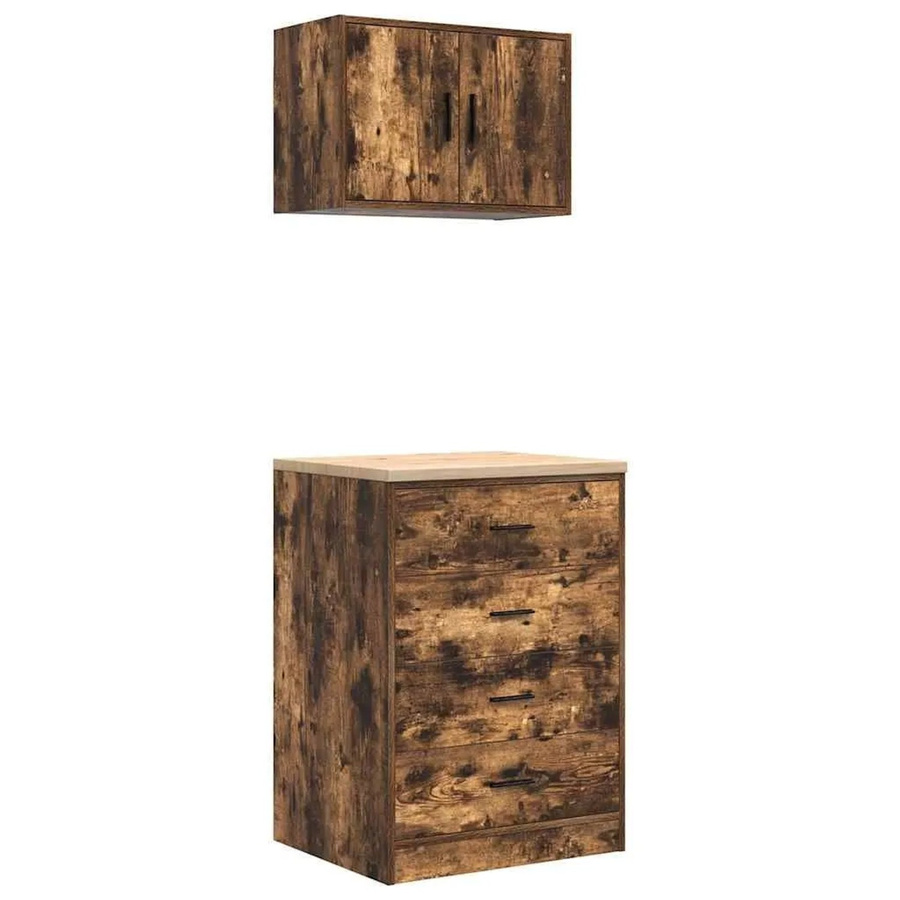 vidaXL Garagenschränke 2er-Set aus Holzwerkstoff in Räuchereiche, Wandmontage möglich, B/H/T: 60 x 85 x 51 cm - Bild 2