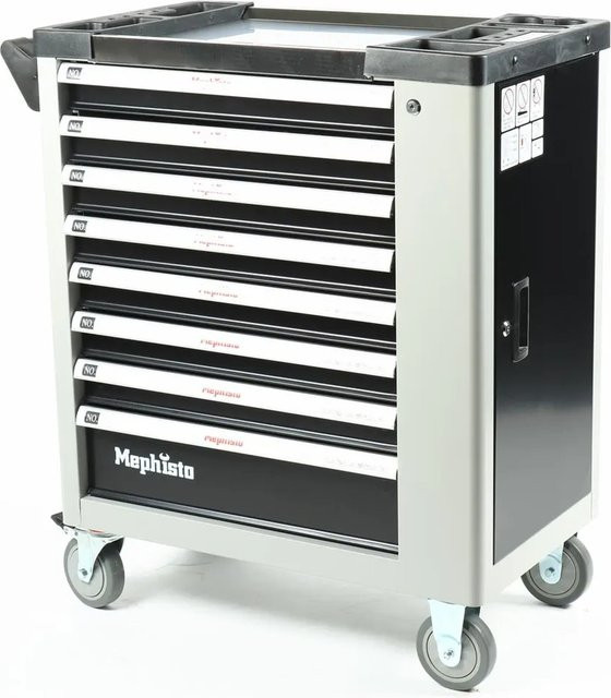 Mephisto-Tools Premium Werkzeugwagen in Grau und Schwarz mit 8 Schubladen, abschließbar und rollbar mit Arbeitsplatte aus Edelstahl - Bild 1