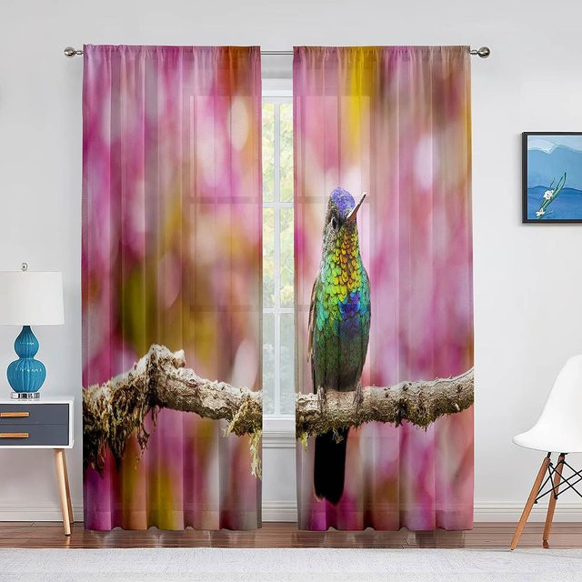 Transparenter Chiffonvorhang mit blauem Vogel-Motiv von Super Six, Farbe Blau/Mehrfarbig, Breite: 100 cm, Höhe: 250 cm - Bild 1