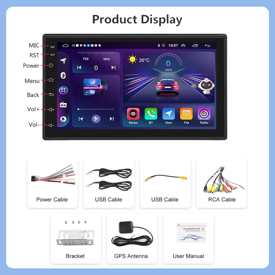 Gearelec Autoradio 2 Din Multimedia-Videoplayer mit Android 13, Carplay und Android Auto, 7 Zoll Display, Schwarz - Bild 7