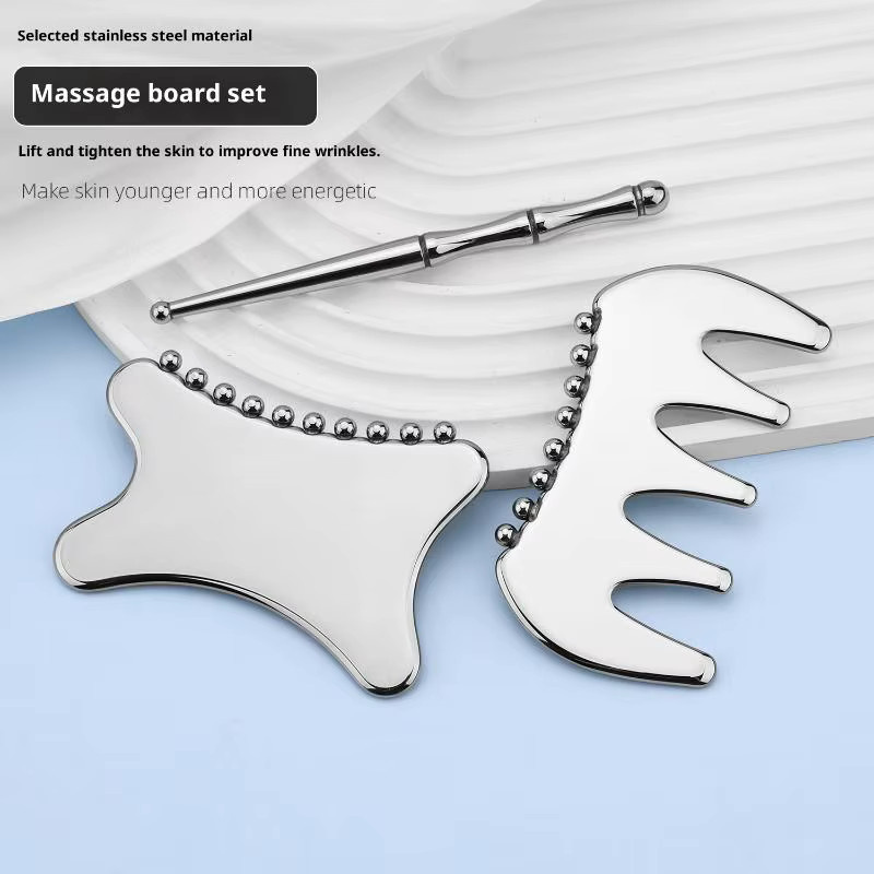 Gua Sha Board Edelstahl, Massagegerät für Gesicht und Körper, Unisex - Bild 1