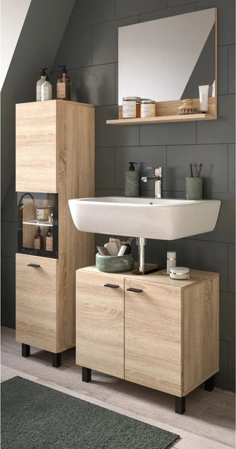 Inn.Furn Badmöbel-Set Lowell Eiche 3-teilig, Farbe Braun/Schwarz, Matt - Bild 1