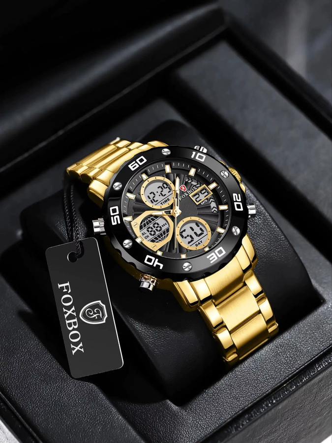 FOXBOX Digitaluhr, Quarz, Edelstahl, Gold, Herren - Bild 6