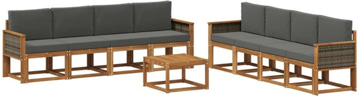 Modernes Outdoor-Sofagarnitur Loungemöbel Set aus Akazie mit Kissen, 7-teilig, vidaXL, Natur und Anthrazit - Bild 1