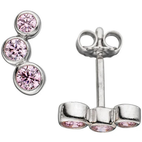 Colfem Ohrstecker 925 Sterling Silber, rhodiniert, 6 Zirkonia rosa, Damen - Bild 1