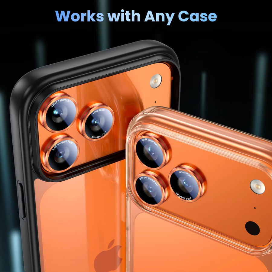NYFundas Kameraobjektiv-Schutzhülle aus gehärtetem Glas und Metall für iPhone 17 Pro Max, 16 Plus, 15, 14, 13 Mini und 17 Pro in Orange - Bild 5