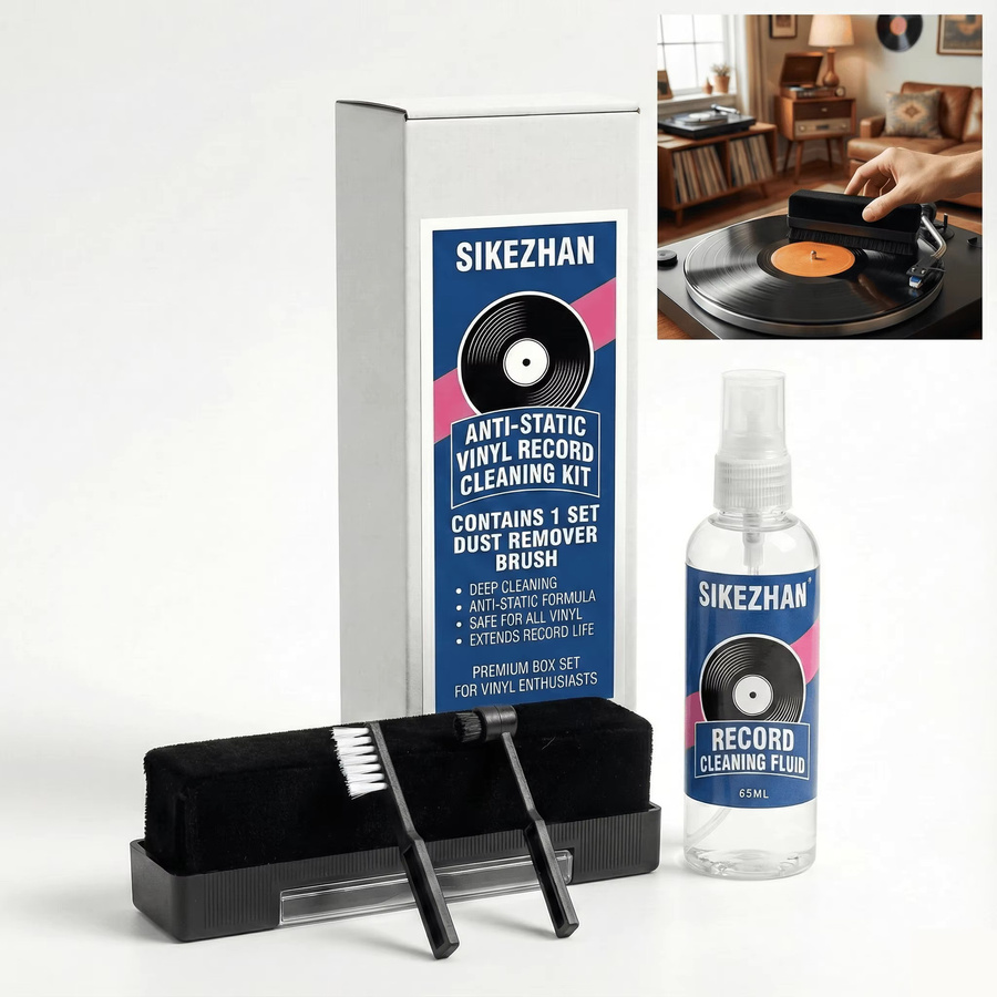 SIKEZHAN Schallplatten-Reinigungsset mit 65ml Spray, antistatischer Samtbürste und Tonabnehmer-Reinigungswerkzeugen - Bild 2