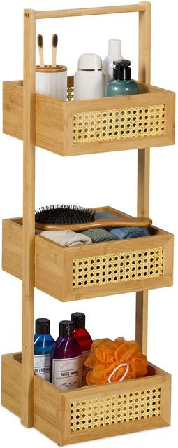 Relaxdays Badregal aus Bambus und Rattan in Beige mit 3 Ablagen, B/T/H: 83 x 27 x 26 cm - Bild 1