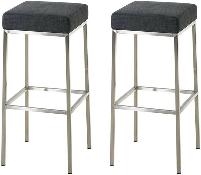 DELUKE 2er Set Barhocker BIDAN in Dunkelgrau mit Lehne aus Stoff und Metall, B/T/H: 37 x 37 x 85 cm - Bild 1